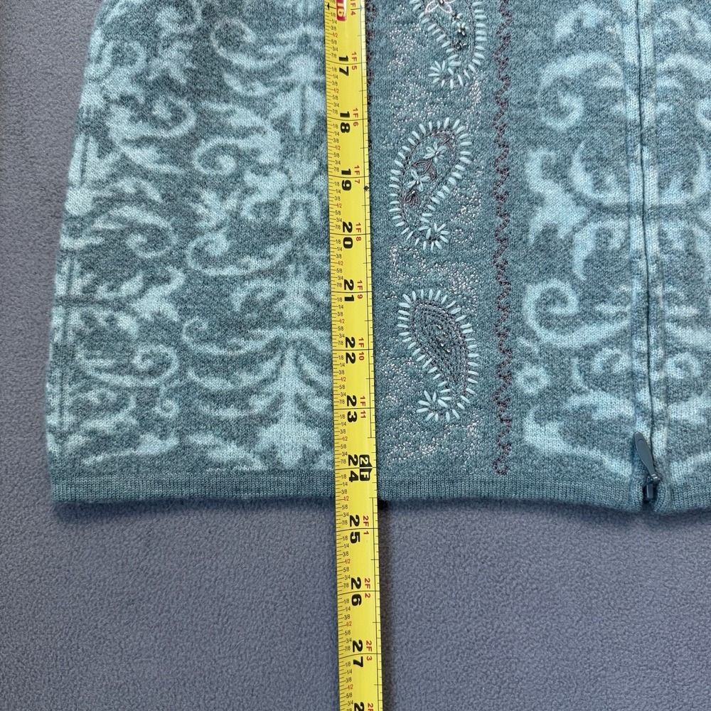 Pendleton Cardigan Womens Medium Petite Teal Full Zip Virgin Merino Wool Paisley - Picture 8 of 11